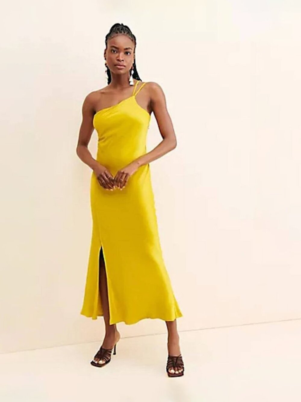 NWT BL-NK London Anthropologie Lime Satin One Shoulder Maxi Dress Slip - Size 8P